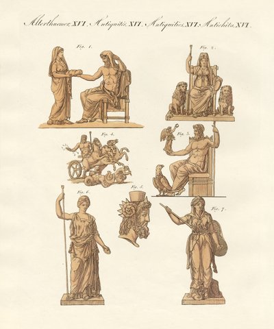 Divindades dos gregos e romanos (gravura colorida) de German School