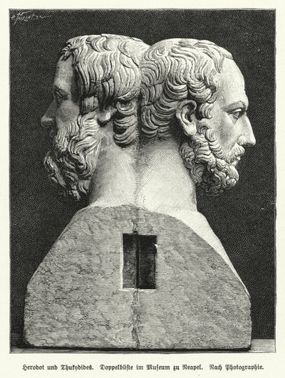 Busto duplo de Heródoto e Tucídides, historiadores da Grécia Antiga (litho) de German School