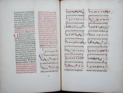 Página dupla com uma canção de um incunábulo, do Missale Romanum, c.1482 (vellum) de German School