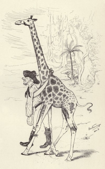 Bêbado no Transvaal sendo levado para casa por uma girafa (litho) de German School