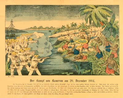 Revolta de Duala nos Camarões alemães, com o SMS Olga no fundo, 20 de dezembro de 1884, 1884 de German School