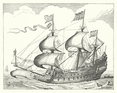 Navio de guerra holandês do século XVII (gravura) de German School
