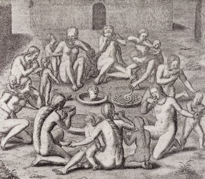 Comendo a carne de um prisioneiro De acordo com o historiador idoso, do "Historia Antipodum" de Gottfried, bar. 1655, de "O Romance do rio" vol. Eu, por WH Koebel, 1914 de German School