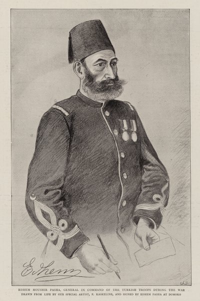 Edhem Moushir Pasha, General em Comando das Tropas Turcas durante a Guerra (litho) de German School