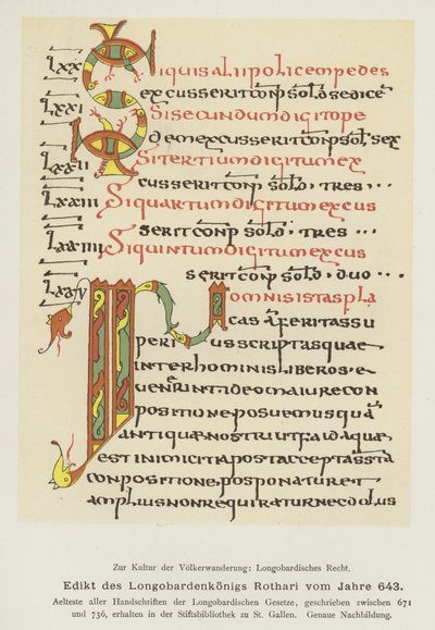 Édito de Rothari, Rei dos Lombardos, 643 (cor litho) de German School