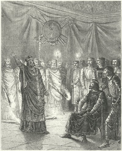 Edmund Rich, Arcebispo de Cantuária, ameaçando o Rei Henrique III com excomunhão de German School