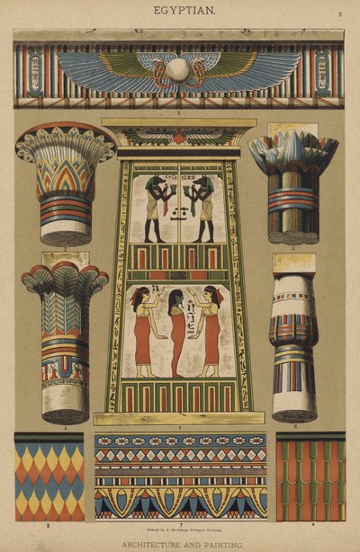 Egípcio, Arquitetura e Pintura (cor litho) de German School