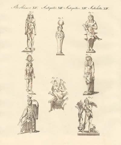 Divindades egípcias (gravura colorida) de German School