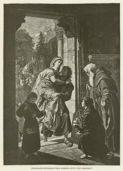 Ekkehard trazendo Frau Hadwig para o convento (gravura) de German School