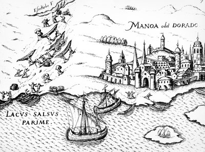 Eldorado, ilustração de Regni Guianae, por G. Raleigh, 1594-96 de German School