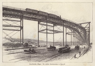 Elevated railway in New York City, New York, USA (gravura) de German School
