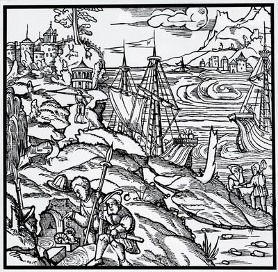 Gravura de De re metallica (Sobre a natureza dos metais), por Georg Pawer ou Georgius Agricola (1494-1555) de German School