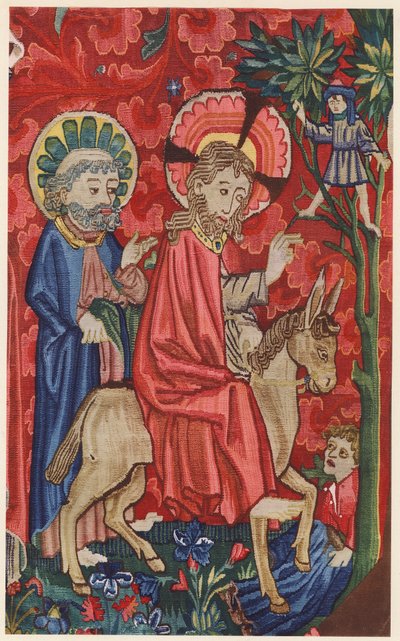 Entrada de Jesus Cristo em Jerusalém, frontal de altar em tapeçaria, Basileia, c.1440-1450 (litografia a cores) de German School