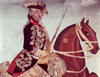 Retrato equestre do rei Frederico, o Grande da Prússia (1712-86) (wc e fio de ouro sobre papel) de German School