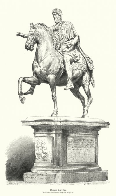 Estátua equestre de Marcus Aurelius, imperador romano (gravura) de German School