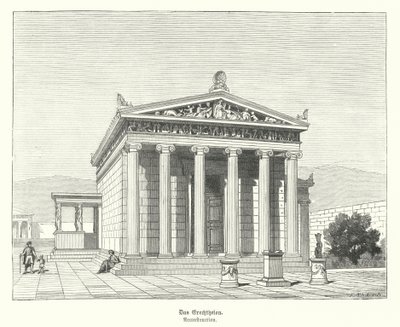 Erectheion, templo dedicado a Atena e Poseidon na Acrópole, Atenas, Grécia Antiga (gravura) de German School