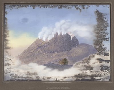 Erupção no Vulcão Merapi com uma Visão do Extremo Oriente da Cratera, novembro de 1836, pl.VI do Atlas Topográfico e Científico sobre a Viagem através de Java, pelo dr. Fr. Junghuhn, Magdebu de German School