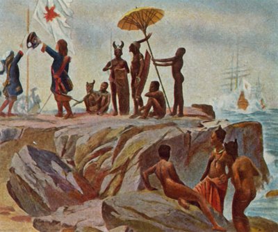 Estabelecimento de colónias na costa africana. 1 de janeiro de 1683 (litografia a cores melhorada) de German School
