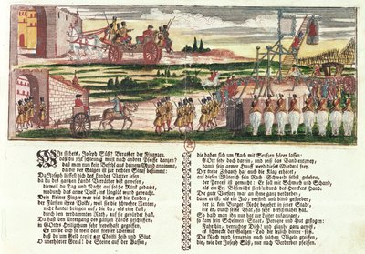 Execução de Joseph Süss Oppenheimer em 1738 (xilogravura colorida) de German School
