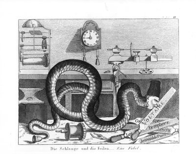 Fábula da Serpente e dos Arquivos (gravura) (foto bw) de German School