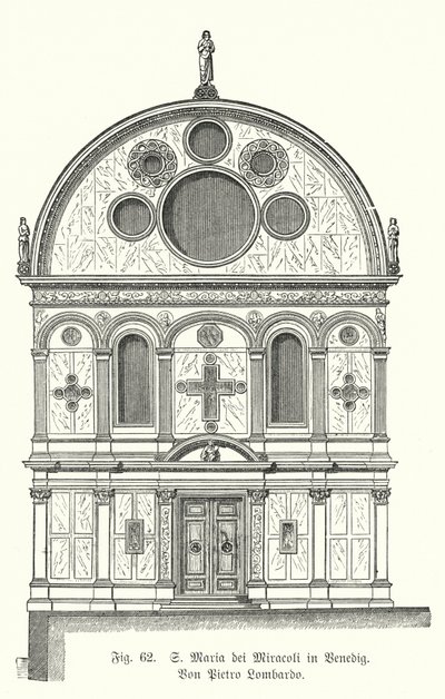 Fachada da Igreja de Santa Maria dei Miracoli, projetada por Pietro Lombardo, Veneza, Itália (gravura) de German School