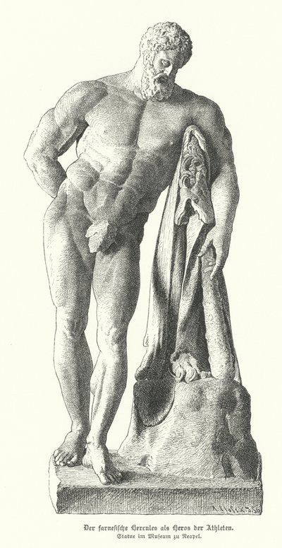 Farnese Hércules, cópia romana de uma estátua grega antiga de Lysippos (gravura) de German School