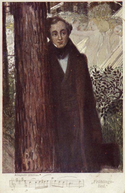 Felix Mendelssohn, compositor alemão (litografia a cores) de German School