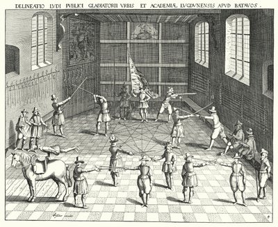 Sala de esgrima na Universidade de Leiden (gravura) de German School