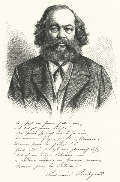 Ferdinand Freiligrath, poeta alemão, tradutor e agitador político liberal (gravura) de German School