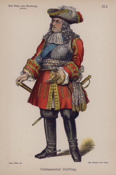 Marechal Doerffling, de Der Prinz von Homburg (O Príncipe de Homburg) por Heinrich von Kleist (cor litho) de German School