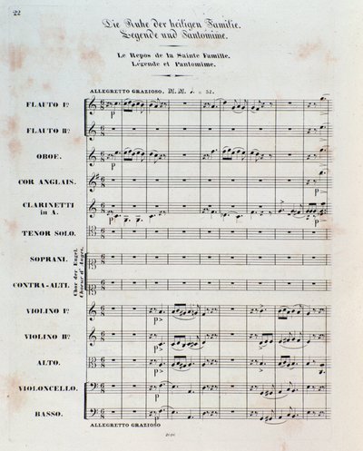 Primeira página da pontuação para The Flight Into Egypt, op. 25, overture de Hector Berlioz de German School