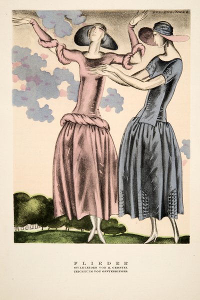 "Flieder", anúncio de vestuário de M. Gerstel, de Styl, pub.1922 (gravura em pochoir) de German School