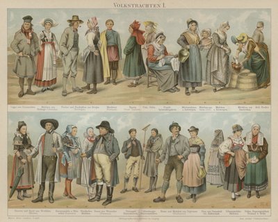 Roupas folclóricas (cor litho) de German School