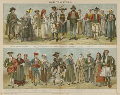 Roupas folclóricas (cor litho) de German School