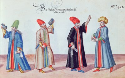 Quatro médicos judeus de Adrianópolis, Turquia, c.1600 (wc no papel) de German School