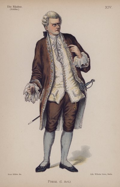 Franz, de Die Rauber (Os Assaltantes) de Friedrich Schiller (cor litho) de German School