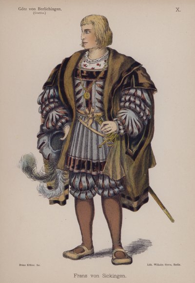 Franz von Sickingen, de Gotz von Berlichingen por Goethe (cor litho) de German School