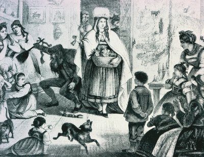 Frau Berchta Traz Presentes para a Renânia (litho) de German School