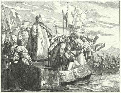 Frederick Barbarossa e seu exército atravessando o Bósforo na Terceira Cruzada de German School