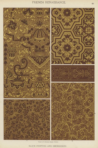 Renascença Francesa, Impressão em Bloco e Bordados (cor litho) de German School