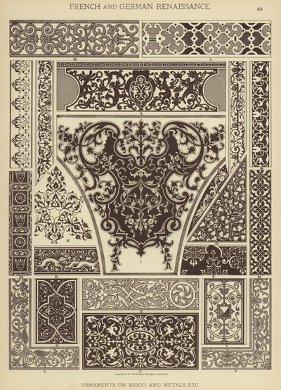 Renascença Francesa e Alemã, Ornamentos em Madeira e Metais, etc (cor litho) de German School