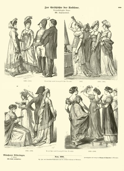 Trajes franceses e alemães, início do século XIX de German School