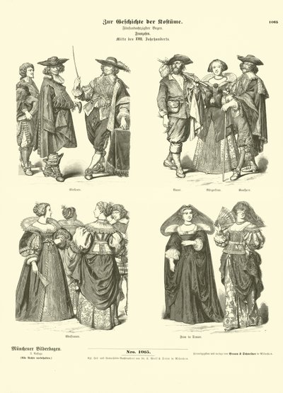 Trajes franceses, meados do século 17 de German School
