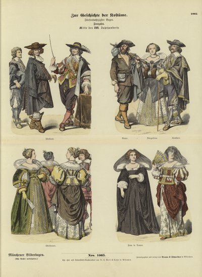 Trajes franceses, meados do século 17 de German School