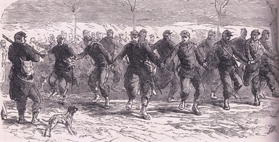 Soldados franceses dançando no acampamento, Cassells History of the War between France and Germany publicado por Cassell and Company Limited, c.1890 (litho) de German School
