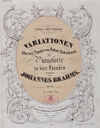 Frontispício de "Variações sobre um tema de Robert Schumann" (Op. 23) de Johannes Brahms (1833-1897) de German School