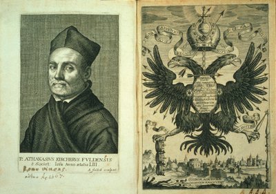 Frontispiece ao ímã ou trabalho de arte magnética por Kircher tripartite de 1643 de German School