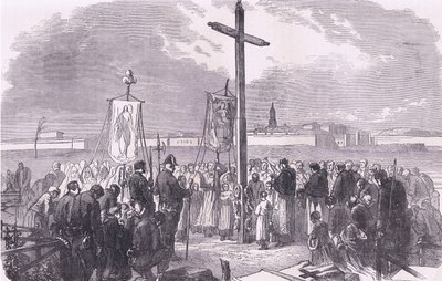 Cerimônia fúnebre sobre soldados franceses mortos durante o cerco de Paris, Cassell História da Guerra entre a França e a Alemanha publicada por Cassell and Company Limited, c.1890 (litho) de German School