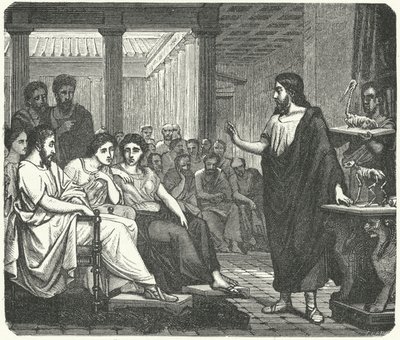 Galen ensinando anatomia na Roma Antiga (gravura) de German School