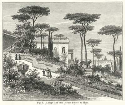 Desenho de jardim: Monte Pincio, Roma, Itália (gravura) de German School